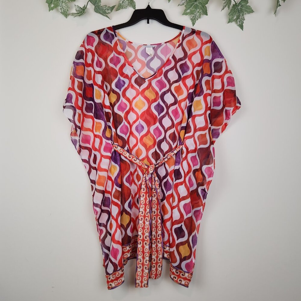 Trina Turk Size S Ogee Kaftan Multicolor Sheer Tunic Swim Cover Up